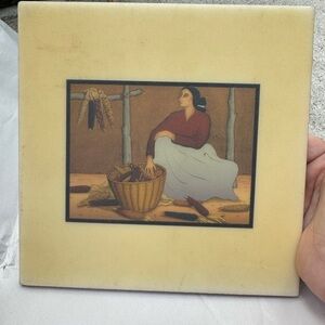 Decorative Tile with Woman and Corn Design